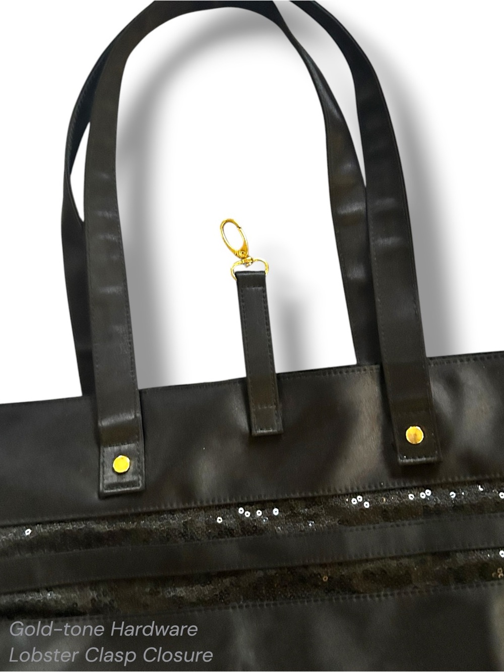 Nine West Love Fury Tote Bag Black w Sequins & Gold Accents Medium Size Carry On - Picture 3 of 10